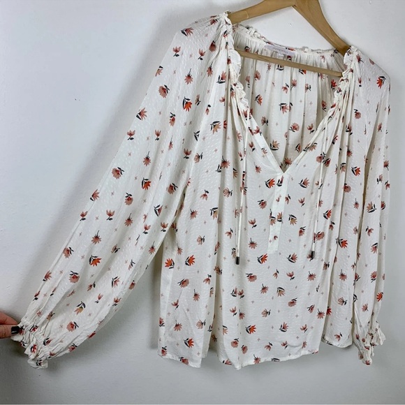 Olivaceous Long Sleeve Floral V-neck Romantic Blouse - Picture 2 of 5